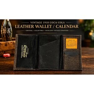 Vintage 1918 Coca-Cola Leather Trifold Wallet Calendar‎ Brown Black Collectible